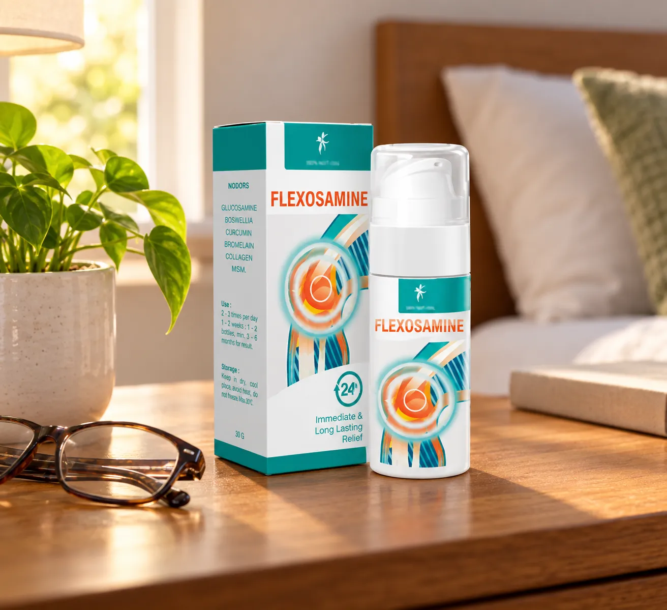 Flexosamine Gel — Verpackung im Alltag
